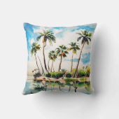 カリブ海の楽園　水彩　パームツリー　v2 クッション (裏面)