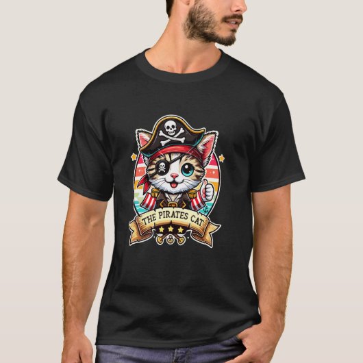 カリブ海の海賊のかわいい子猫アイマスク Tシャツ (正面)
