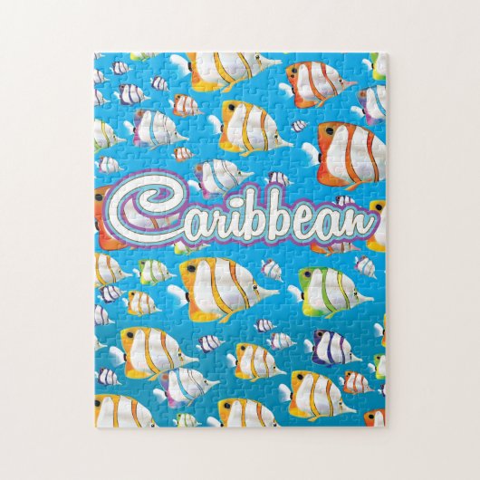 カリブ海の熱帯魚 トラベルポスター ジグソーパズル (縦)
