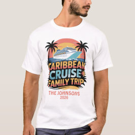 カリブ海クルーズ家族旅行 名前と日付のカスタマイズ Tシャツ