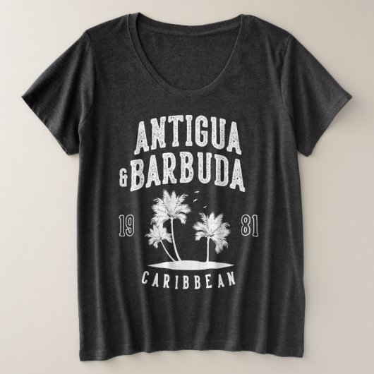 カリブ海 ヤシの木 アンティグア・バーブーダ プラスサイズTシャツ (デザイン正面)