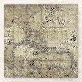 カリブ海 - 古地図 ガラスコースター (正面)