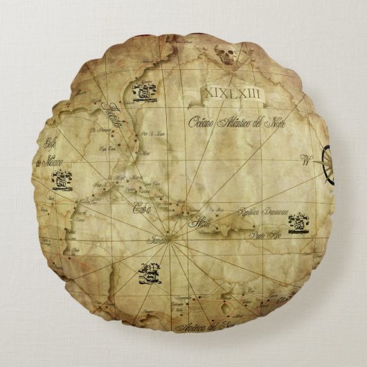 カリブ海 - 古地図 ラウンドクッション (正面)