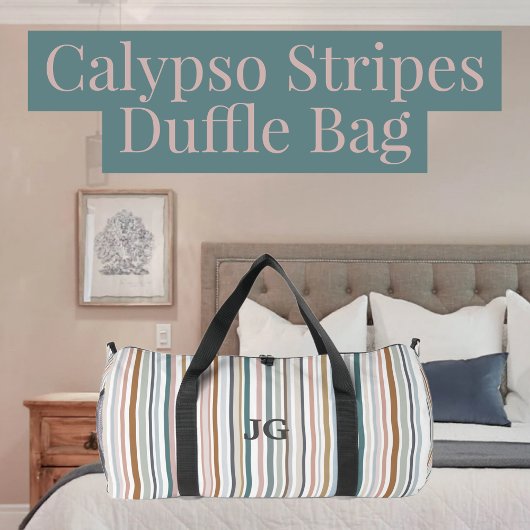 カリプソストライプティール(緑がかった色)カラフルピンクグレータンブルー ダッフルバッグ