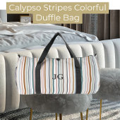 カリプソストライプティール(緑がかった色)カラフルピンクグレータンブルー ダッフルバッグ