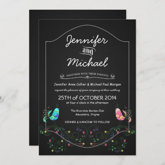 カリプソラブバードチョークボード結婚式招待状 招待状 (正面/裏面)