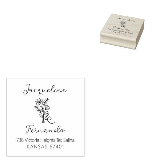 カリラビモダンワイルドフラワーデイジー差出人住所 ラバースタンプ (押印)