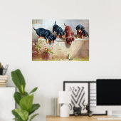 カリーシャ絵画ルトのダックスシャントの子犬とカエル ポスター (ホームオフィス)