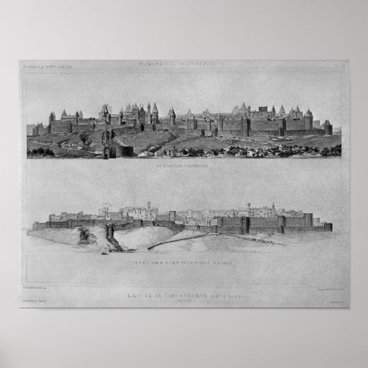 カルカソンヌの西側からの眺め ポスター (正面)