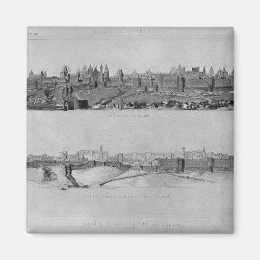 カルカソンヌの西側からの眺め マグネット (正面)