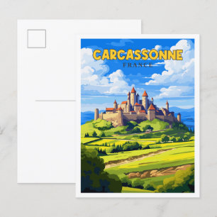 カルカソンヌフランビンテージ旅行イラストレーション ポストカード