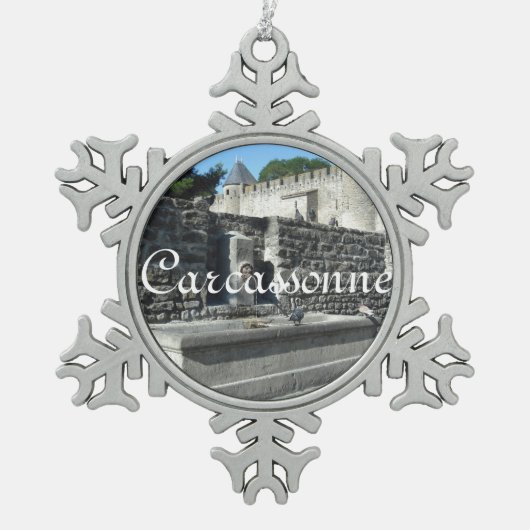 カルカソンヌ、フランス スノーフレークピューターオーナメント (正面)