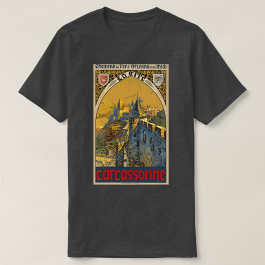 カルカソンフランスフランスのヴィンテージ鉄道旅行ポー Tシャツ (デザイン正面)