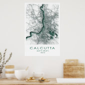 カルカッタ/コルカタ地図ポスター|西ベンガル|インド ポスター (キッチン)