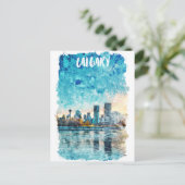 カルガリーアルバータカナダウォーターカラーシティビュー ポストカード (スタンド正面)