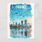 カルガリーアルバータカナダウォーターカラーシティビュー ポストカード (正面)