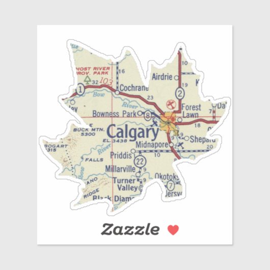 カルガリーアルバータヴィンテージの地図 シール (シート)