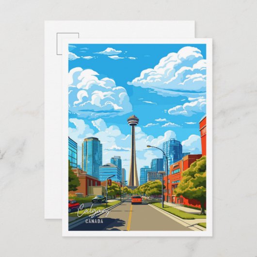 カルガリーカナダアートヴィンテージトラベルイラストレーション ポストカード (正面/裏面)