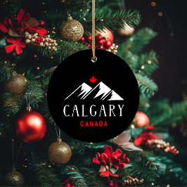 カルガリークールカナダマウンテンズメープルリーフダーク セラミックオーナメント