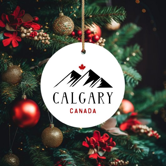 カルガリークールカナダマウンテンズメープルリーフ セラミックオーナメント