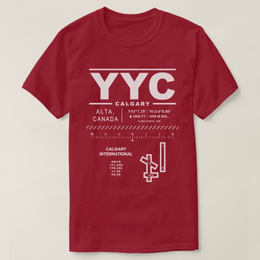 カルガリー国際的エアポートYYC Tシャツ (デザイン正面)
