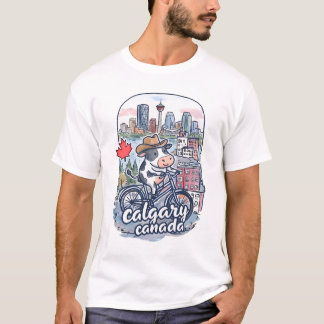 カルガリー カナダ 自転車 かわいい 牛 カウボーイ Tシャツ