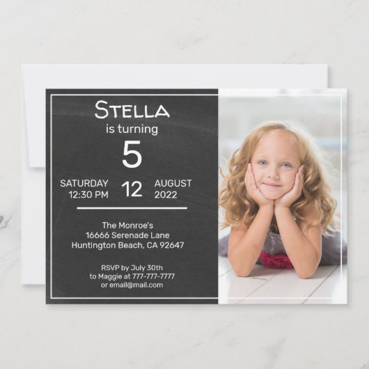 カルクボードと写真の誕生日パーティーへの招待 招待状 (正面)