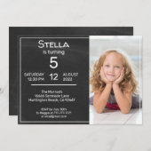 カルクボードと写真の誕生日パーティーへの招待 招待状 (正面/裏面)