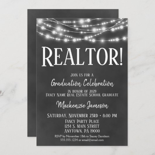 カルクボード不動産仲介業者卒業パーティー招待状 招待状 (正面/裏面)
