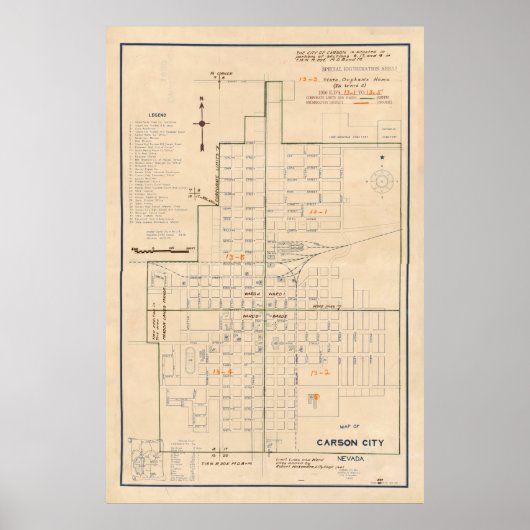 カルソン市のヴィンテージ地図NV (1940) ポスター (正面)