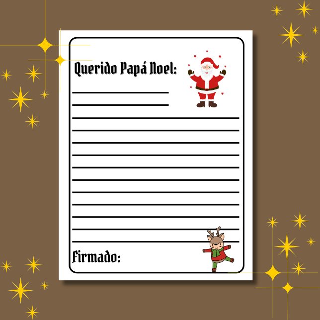 カルタスペインのパラパパノエルホワイトレターサンタ (White Spanish letter to Santa for Christmas, Custom text, name & personalized. Multilingual Project)