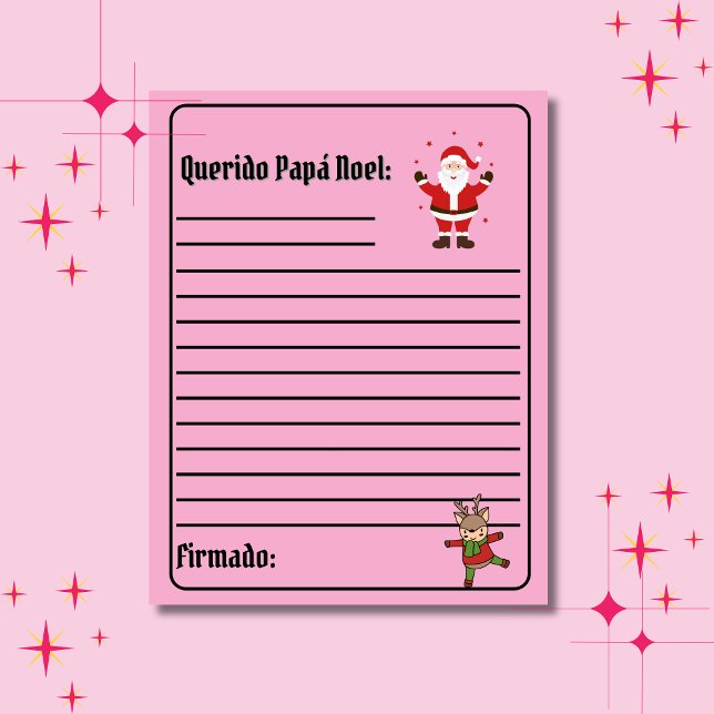 カルタスペインのパラパパノールピンクへサンタクロース (Spanish Christmas letter to Santa. Personalized, custom text & name. Multilingual Project)