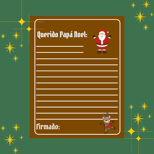 カルタスペインのパラパパノールブラウンサンタクロース (Brown Spanish bilingual letter to Santa Christmas, Feliz Navidad, custom text. Multilingual Project)