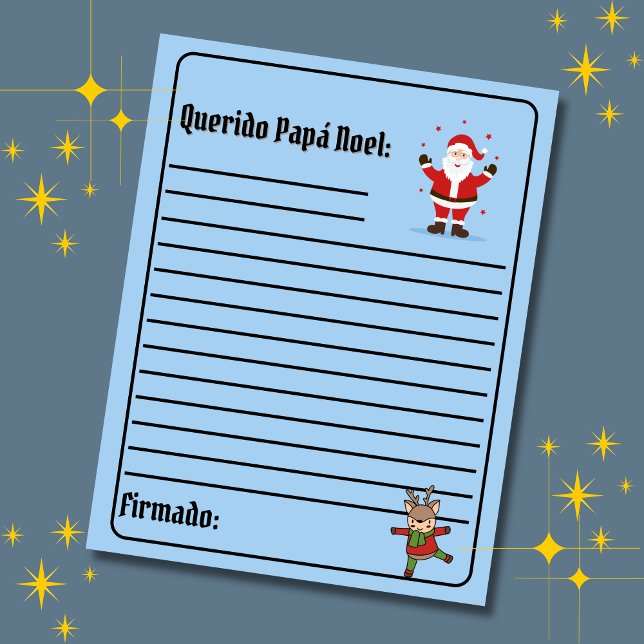 カルタスペインのパラパパノールブルーレターサンタ (Blue Spanish letter to Santa Christmas, Spanish text only, customizable & personalized. Multilingual)