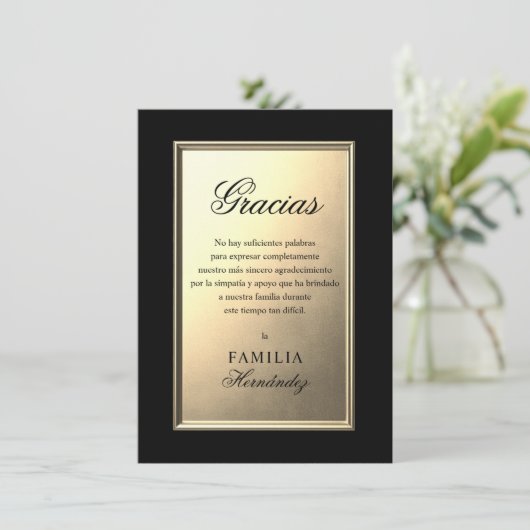 カルタスペインのパラ葬儀 |金ゴールド写真ありがとう カード (スタンド正面)