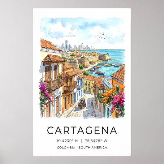 カルタヘナのインク画プリント、開花するつる植物 ポスター (正面)