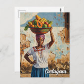 カルタヘナコロンビアのパレンケラ果物売り ポストカード (正面/裏面)