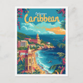 カルタヘナコロンビアヴィンテージアートトラベルイラストレーション ポストカード (正面)