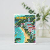 カルタヘナコロンビアヴィンテージアートトラベルイラストレーション ポストカード (スタンド正面)