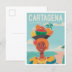 カルタヘナコロンビアVintage旅行イラストレーション ポストカード