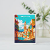 カルタヘナスペインヴィンテージアートトラベルイラストレーション ポストカード (スタンド正面)