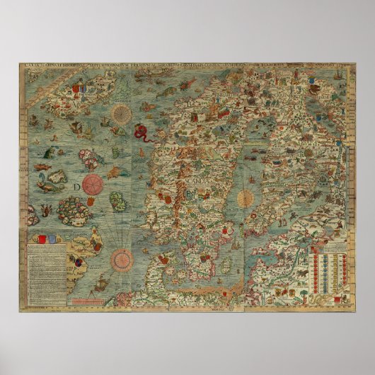 カルタマリーナ北欧の地図by Olaus Magnus ポスター (正面)