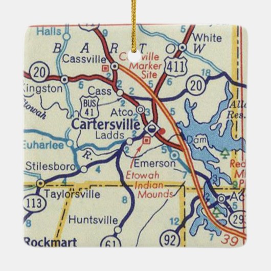 カルターズビルGAヴィンテージの地図 セラミックオーナメント (裏面)