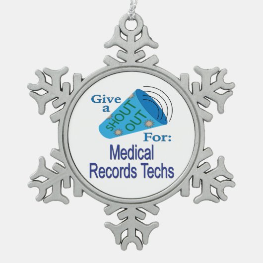 カルテの技術に向けて大声で叫ぶ スノーフレークピューターオーナメント (正面)