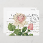 カルテポストアルピンクローズフランスのスクリプトヴィンテージ ポストカード (正面/裏面)