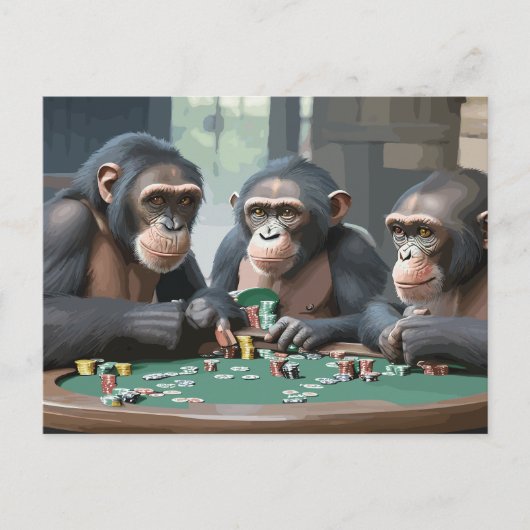 カルテポストエール遊チンパンジートランプのポーカー シーズンポストカード (正面)