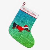 カルトゥーンサンタダックスフントデザインクリスマスストッキング ラージクリスマスストッキング (正面 (吊り時))