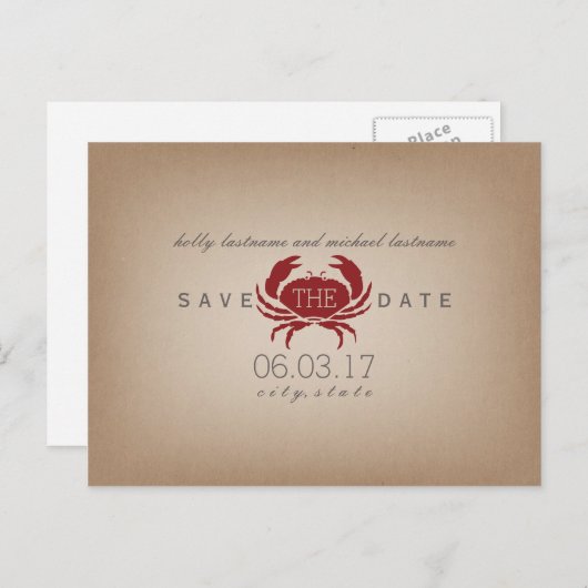 カルドインスパイアストックカニの結婚式の日付を保存 案内ポストカード (正面/裏面)