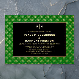 カルナビ紙吹雪金ゴールドグリーンブラック結婚ズ 箔招待状