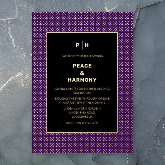 カルナビ紙吹雪金ゴールドパープルブラック結婚ズ 箔招待状
